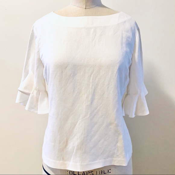 NWT Club Monaco linen flutter sleeve top S - Picture 3 of 7